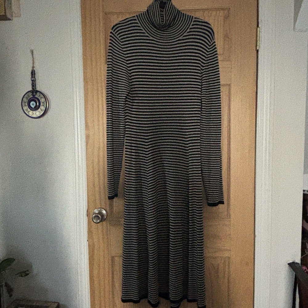 Zara Striped Long Sleeve Cable Knit Midi Dress-Size‎ Small-Wool Blend